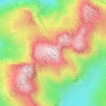 Carte topographique Scafell Pike, altitude, relief