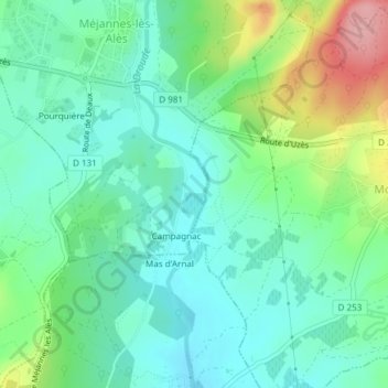 Carte topographique Rivière, altitude, relief
