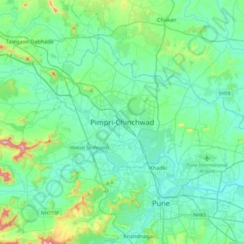 Carte topographique Pimpri-Chinchwad, altitude, relief