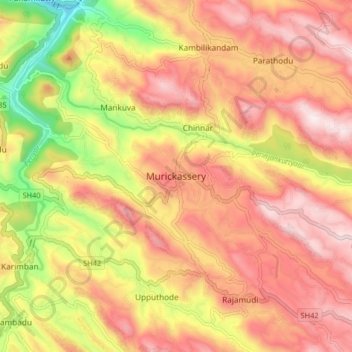 Carte topographique Murickassery, altitude, relief