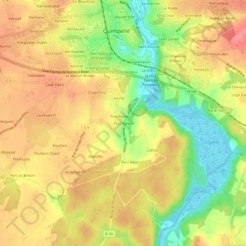 Carte topographique Poul Raned, altitude, relief
