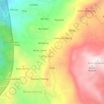 Carte topographique Pakewa, altitude, relief