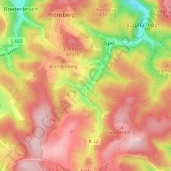 Carte topographique Ebberg, altitude, relief