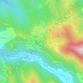 Carte topographique Benazets, altitude, relief