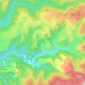 Carte topographique Malcros, altitude, relief