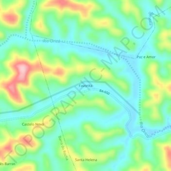 Carte topographique Favorita, altitude, relief