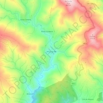 Carte topographique Relva da Mó, altitude, relief