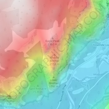 Carte topographique Middle Brother, altitude, relief