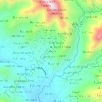 Carte topographique Mabaya, altitude, relief