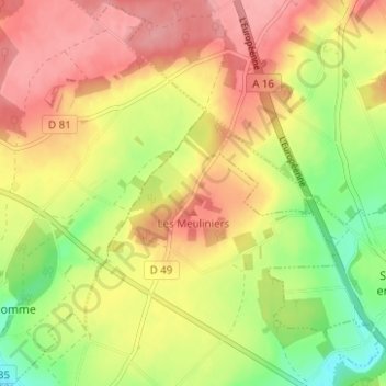Carte topographique Les Meuliniers, altitude, relief