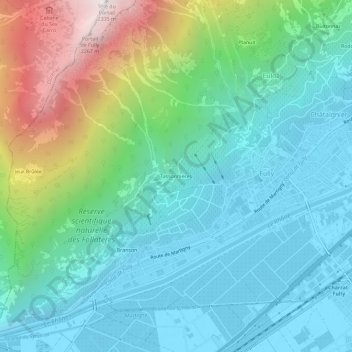 Carte topographique Tassonnières, altitude, relief
