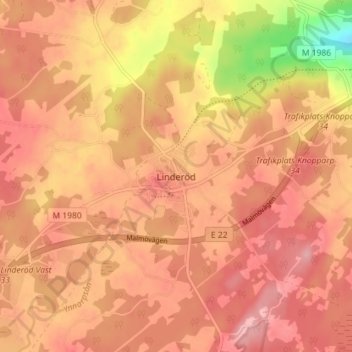 Carte topographique Linderöd, altitude, relief