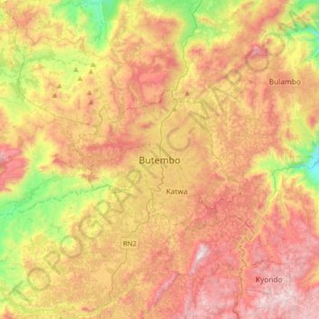 Carte topographique Butembo, altitude, relief