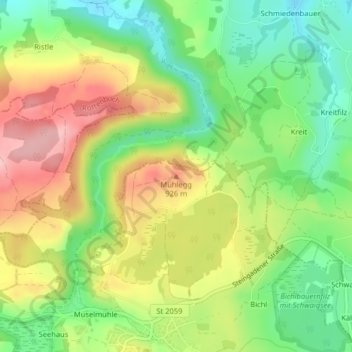 Carte topographique Mühlegg, altitude, relief
