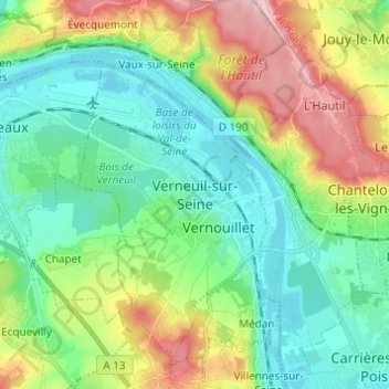 Carte topographique Verneuil-sur-Seine, altitude, relief