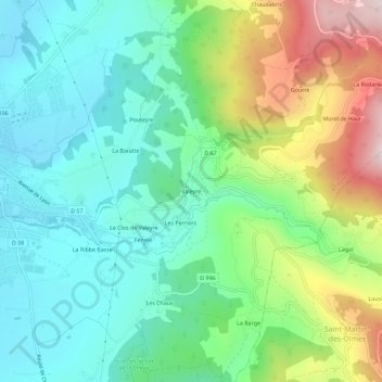 Carte topographique Valeyre, altitude, relief