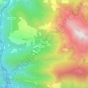 Carte topographique Bruguera, altitude, relief