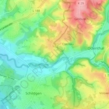 Carte topographique Uppersberg, altitude, relief