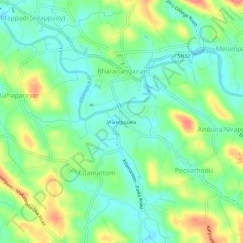 Carte topographique Vilangupara, altitude, relief