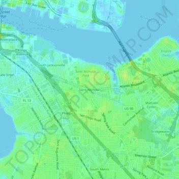 Carte topographique Saint Nicholas, altitude, relief
