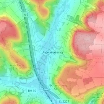 Carte topographique Untermässing, altitude, relief