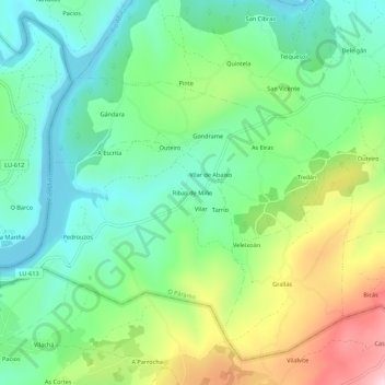 Carte topographique Ribas de Miño, altitude, relief