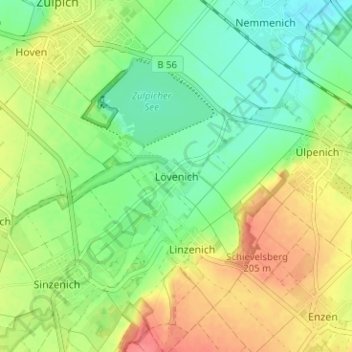 Carte topographique Lövenich, altitude, relief
