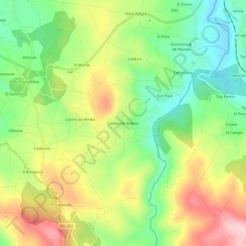 Carte topographique Castro de Abaixo, altitude, relief