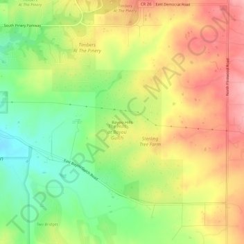 Carte topographique Bayou Hills, altitude, relief