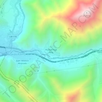 Carte topographique Huayaringa Alta, altitude, relief