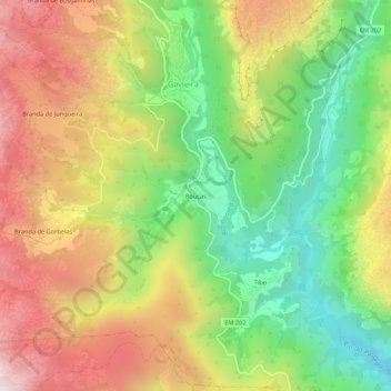 Carte topographique Rouças, altitude, relief