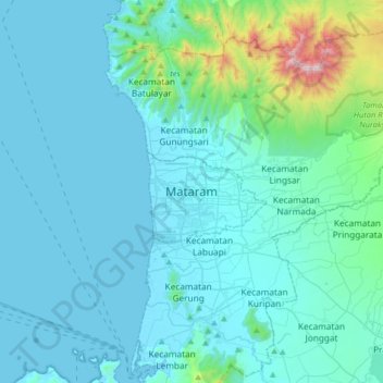 Carte topographique Mataram, altitude, relief