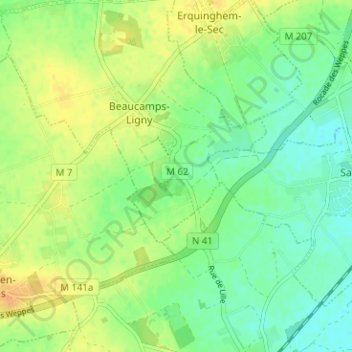 Carte topographique Ligny, altitude, relief