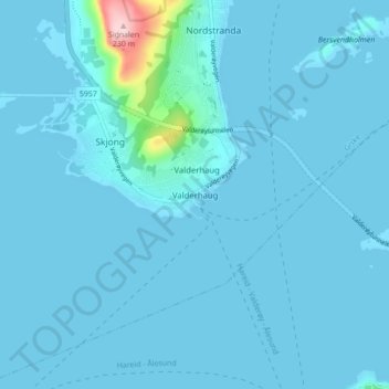 Carte topographique Valderhaug, altitude, relief