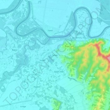 Carte topographique Srbac, altitude, relief