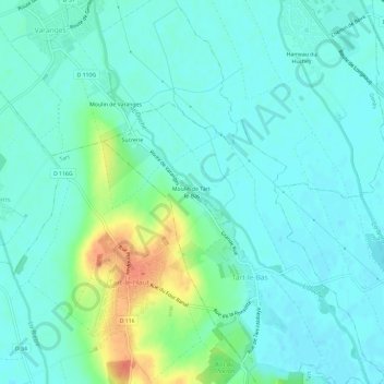 Carte topographique Moulin de Tart-le-Bas, altitude, relief