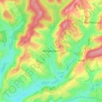 Carte topographique Willancourt, altitude, relief