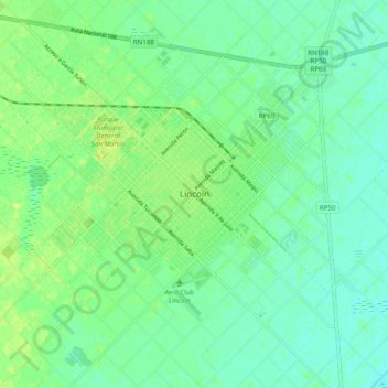 Carte topographique Lincoln, altitude, relief