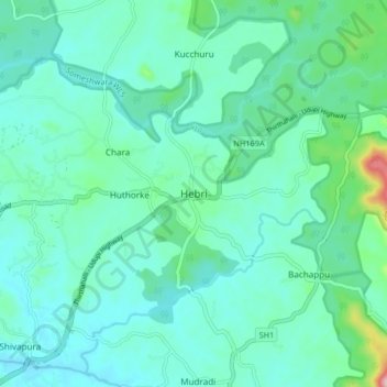 Carte topographique Hebri, altitude, relief