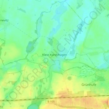 Carte topographique Klein Kordshagen, altitude, relief