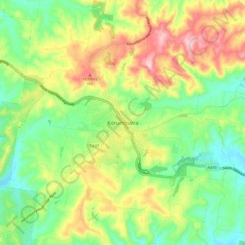 Carte topographique Korumburra, altitude, relief