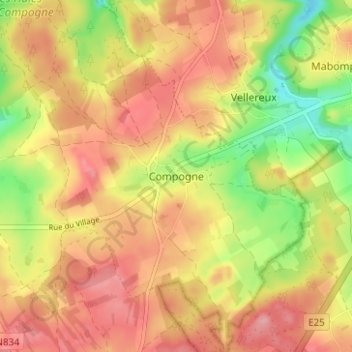 Carte topographique Compogne, altitude, relief