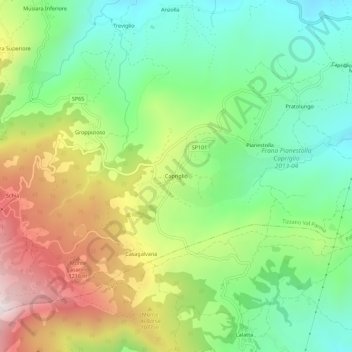 Carte topographique Capriglio, altitude, relief