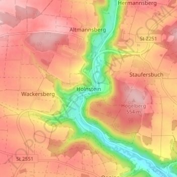 Carte topographique Holnstein, altitude, relief