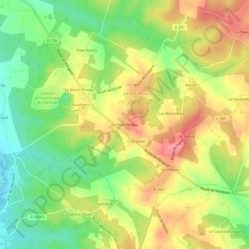 Carte topographique Le Petit Pineau, altitude, relief