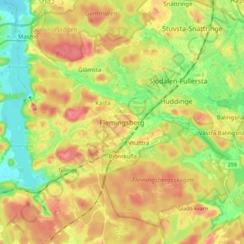 Carte topographique Flemingsberg, altitude, relief