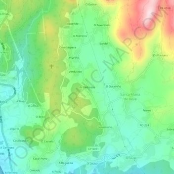 Carte topographique As Pedrosas, altitude, relief