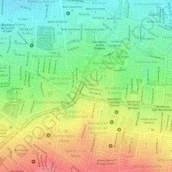 Carte topographique Rubenia, altitude, relief