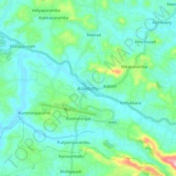 Carte topographique Kondotty, altitude, relief