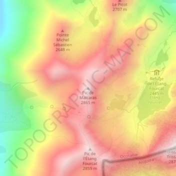 Carte topographique Pic de Malcaras, altitude, relief